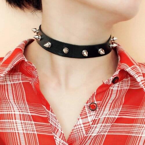 Kirykle Black Spike Choker Belt Collar Women Leather Goth Choker Necklace for Women Party Club Sexy Gothic Jewelry Harajuku