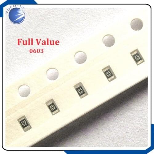100PCS 0603 SMD chip resistor Full Value 5% 0/1/2/3/4/5/6/7/8/9R/K/M 0.1.2.3.4.5.6.7.8.9 R K M 0 1 2 3 4 5 6 7 8 9 Ohm Kohm