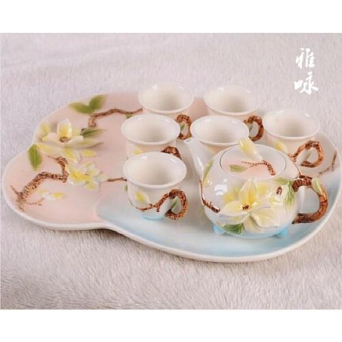 Enamel porcelain tea set magnolia wedding tea set noble gift festival decorations