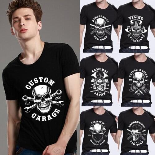 Mens T-shirts Fashion Harajuku Street Style Skull Pattern Series Male Short Sleeve Tops Black Casual All-match Man Tee Clothes