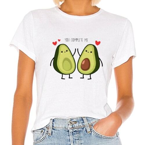 Showtly T Shirt Women YOU COMPLETE ME Avocado Tshirt 90s Short Sleeve Casual Retro T-shirt Female Summer Funny Hipster Top