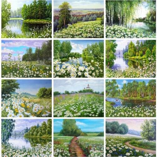 HUACAN 5d Diamond Painting Full Drill Square Landscape River Diamond Embroidery Sale Flower Daisy Mosaic Decor For Home