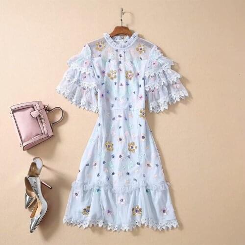 And New American European womens dresses for spring 2021 Stand collar with five-point sleeve Heavy sequins Fashionable dress