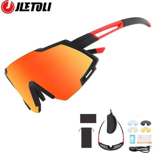 JLETOLI Bicycle Glasses Professional Polarized Cycling Eyewear Men Sports Glasses for Bike Sunglasses Windproof Anti-UV 5 Lens
