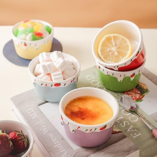 Nordic Ceramic Cute Strawberry Baking Dessert Bowl Household Small Pudding Ice Cream Milk Cup Oven Steamed Egg Bowl Tableware