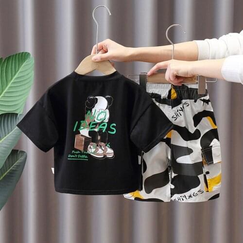 Toddler Boys Clothing Sets 2021 Summer New Kids Boys Casual Short Sleeve Suits Letter Cotton Tshirt Print Shorts Baby 2pcs Sets