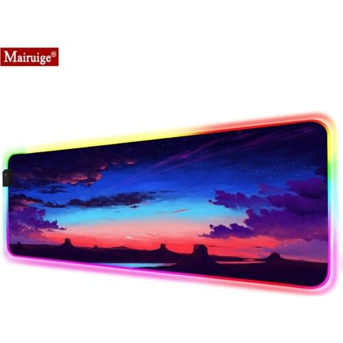 Starry Sky Rock Sunset Dark Clouds LED Mousepad RGB Glow XXL Large Mouse Pad 90x40/70x30cm Gamer Desk Mat for Laptop Table Pads