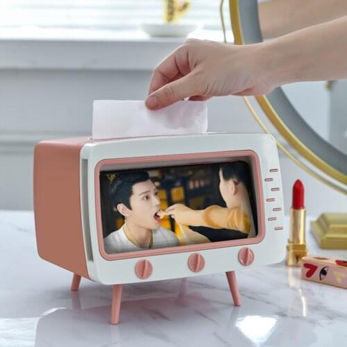 Creative TV tissue box multifunction mobile phone rack household kitchen tissue storage box living room pumping box Home Storage