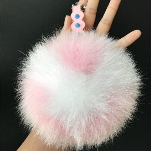 Magicfur - 15cm 6" Large Real Fox Fur Ball Pompom W White Heart Pink Ball Bag Charm Keychain Key Ring Pendant