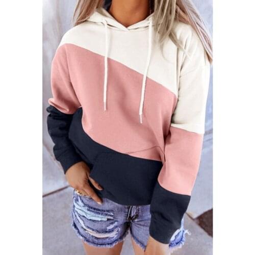Fashion Womens Long Sleeve Stitched Hooded Printed Pink Gray Sky Blue Sweatershirts
