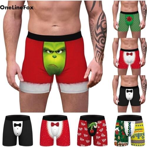 OneLineFox Men Christmas Underwear Boxer Homme Boxershorts Mens Boxers Sexy Underpants Panties 3D Print Breathable Boxer Shorts