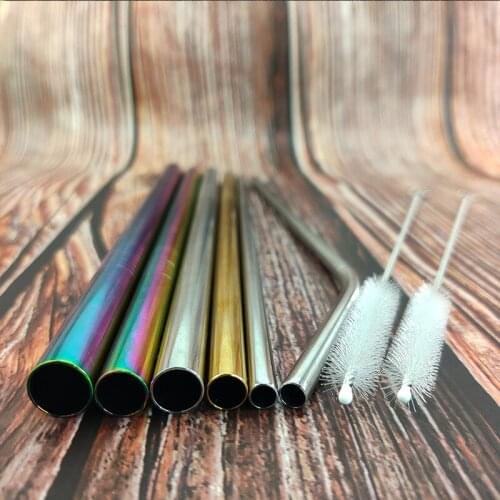 Reusable Drinking Straw Set Straight Bent 304 Stainless Steel High Quality Metal Straw With Cleaner Brush Bar Accessories
