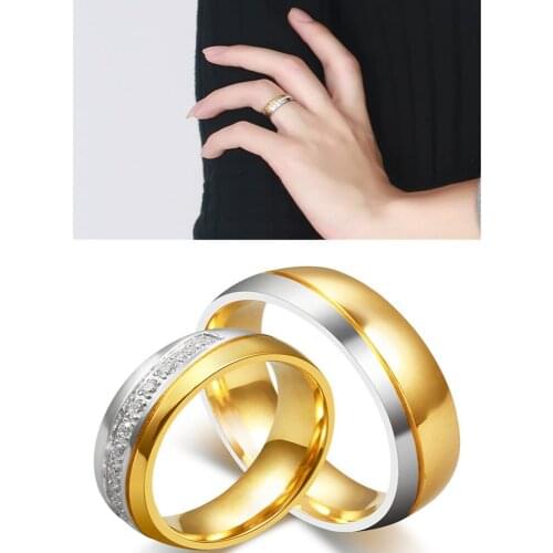 Wedding ring set for him&her men&women couple stainless steel white gold engagement band cubic zirconia diamond jewelry gifts