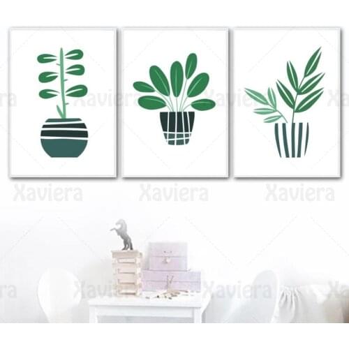 Green Plant Potted Wall Art Canvas Painting for Living Room Bedside Home Decor Nordic Posters and Prints Minimalist Wall Picture