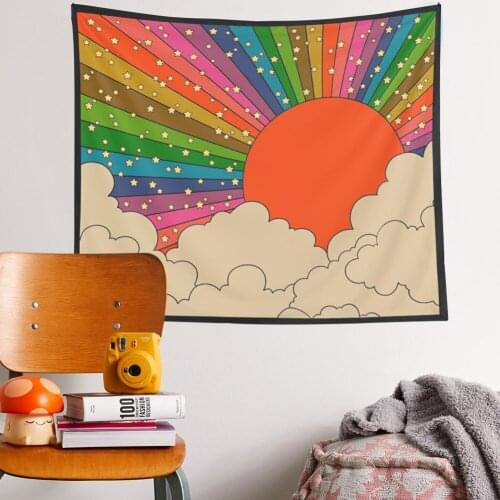 80s Aesthetic Tapestry Wall Hanging Rainbow Home Wall Decor Psychedelic Tapestry Decor Living Room Bedroom Bohemian INS Print