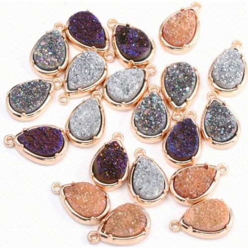 Natural Stone Water drop shape Crystal cluster Resin Stone Pendant for DIY Jewelry Making Supplie Reiki Healing Jewellery Gift