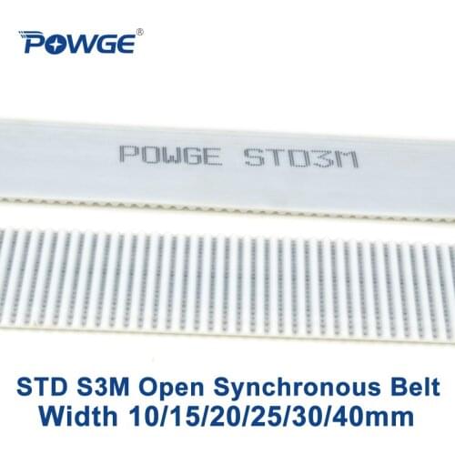 POWGE PU White STS STD S3M Open timing belt S3M-15mm Width 10/15/20/25/30/40mm Polyurethane steel 10STD3M Synchronous belt Laser