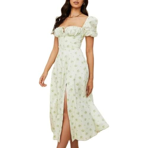 Split Maxi Dresses for Women White Blue Elegant Dresses for Women Printed French Floral Halter Slim Sling Dress