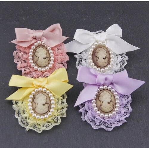 Romantic Delicate Lace Ribbon Bow Knot Pearl Queen Cameo Brooch Pin Women Girl Vintage Ornament Wedding Party Prom Children Gift