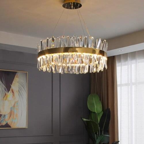 Modern Chrome Round Crystal Chandelier For Dining Room Rectangle Design Kitchen Island Lighting Fixtures LED Cristal Lustre