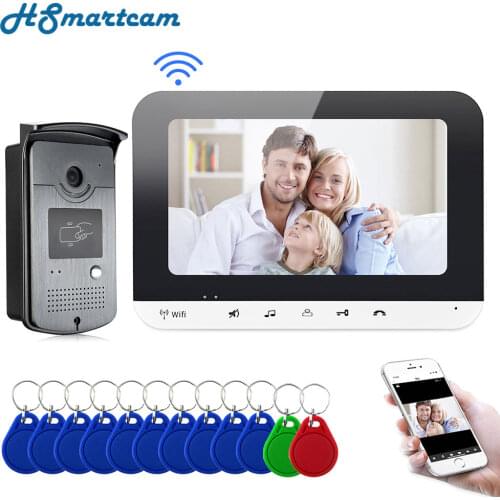 Wired 7 inch Screen Wifi Video Door Phone Intercom Entry System 1 Monitor Support TF Card Record + 1 RFID Doorbell HD Camera