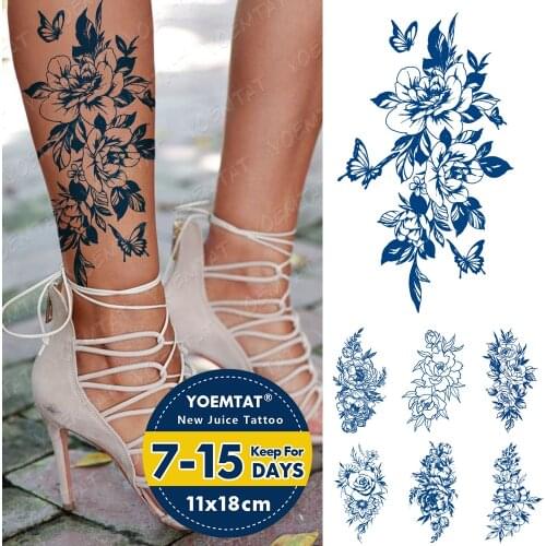 Juice Lasting Waterproof Temporary Tattoo Sticker Peony Flower Geisha Butterfly Flash Tattoos Female Ink Body Art Fake Tatto Men