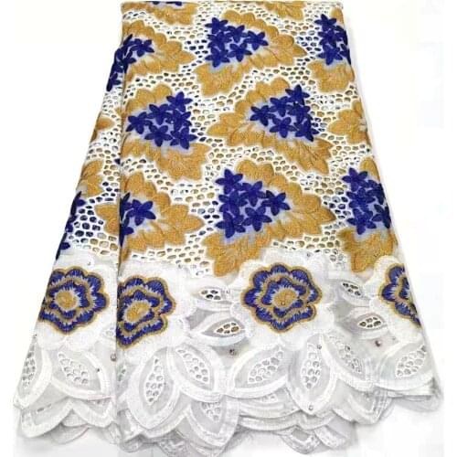 High Quality Swiss Voile Lace 5Yards African Cotton Lace Fabric With Stones Dubai Style Lace For Nigerian Party Sewing HD5039