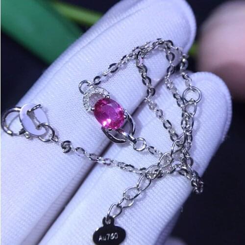 Fine Jewelry Real 18K Gold AU750 G18K 100% Natural Pink Sapphire Gemstones Love Jewellery Bracelets for women Fine Bracelet