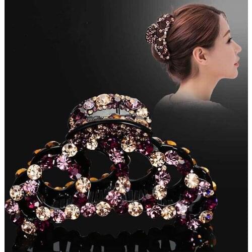 Women Vintage Shiny Hairpin Elegant Crystal Hair Claw Crab Colorful Shiny Rhinestone Hair Clips Hair Jewelry 1Pcs