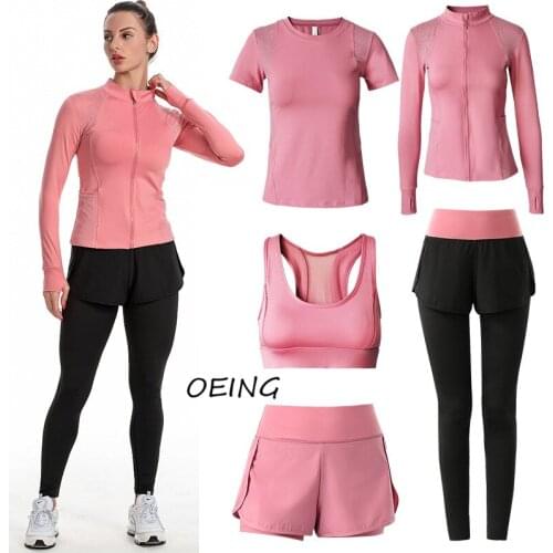 5 Piece Workout Clothes for Women Plus Size Sportwear Yoga Suits Biker Shorts Gym Sets Jogging