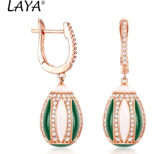 Laya Spherical Earrings For Women 925 Sterling Silver Bohemian Style Green Enamel Round Accessories Fine Jewelry