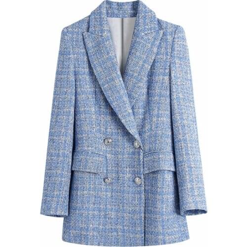 Nice Casual Women V Neck Double Breasted Coat New Spring-autumn Vogue Ladies Office Female Coat Checkered Texture Blazer Coat