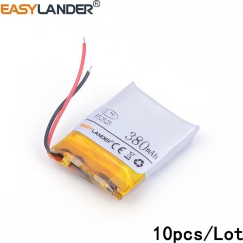 10pcs /Lot 652525 380mah 3.7v lithium Li ion polymer rechargeable battery Bluetooth machine learning machine electronic clock
