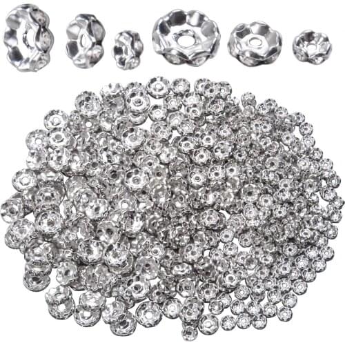 400pcs 3 Sizes Crystal Spacer Beads Loose Round Rhinestone Beads Rondelle for Bracelets Jewelry Making,6mm/8mm/10mm,Silver