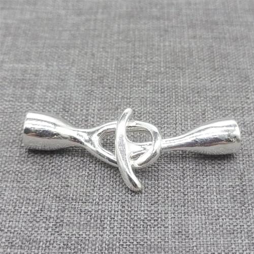 925 Sterling Silver Leather Cord End Cap Toggle Clasp Design Plain Shiny Clasp