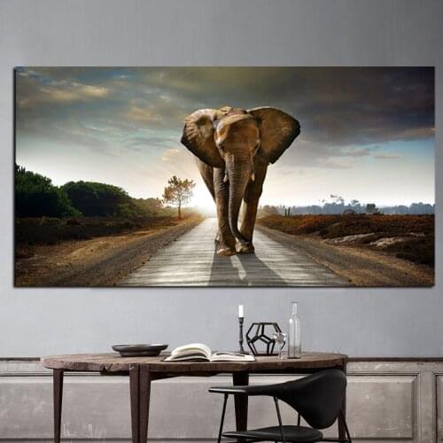 Africa Elephant Animal Landscape Oil Painting Wall Art Pictures Painting Wall Art for Living Room Home Decor (No Frame)