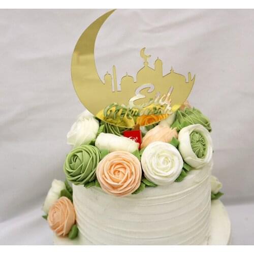 Acrylic Eid Mubarak Cake Topper Gold Mirror Ramadan Cake Cupcake Flags For Hajj Mubarak Cake Decorations Muslim Eid Baby Shower