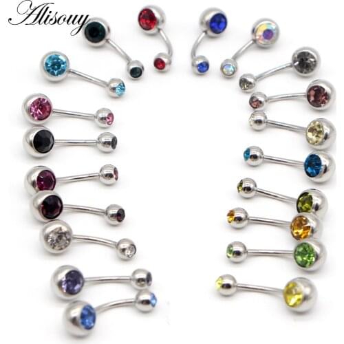 Alisouy 1PCS 316L Surgical Steel Rhinestone Belly Button Navel Bar Ring Piercing Pircing Bijoux Pirsing Ombligo 20 colors