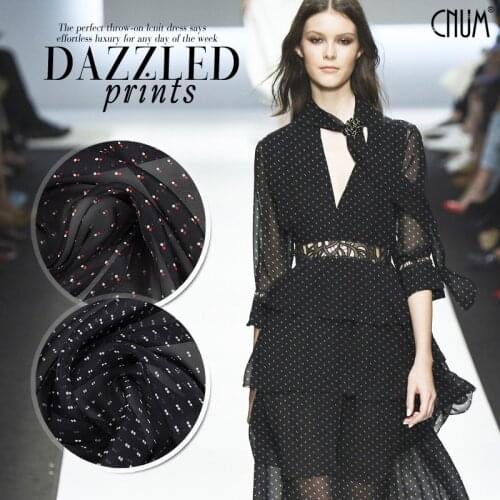 CNUM SC155 100% Silk Chiffon/ Polka Dot, two-tone / Silk Fabric Silk Thin/ Width 1.48yd Thickness 6mm /Sold by meter