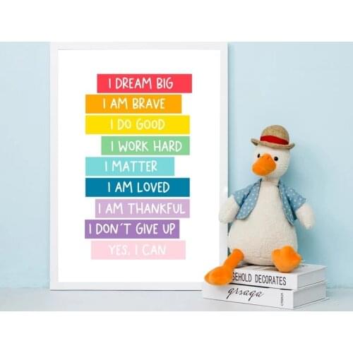Kids Positive Affirmation Art Prints Mindfulness Poster Self Confidence Quotes Canvas Painting Wall Art Pictures Classroom Decor