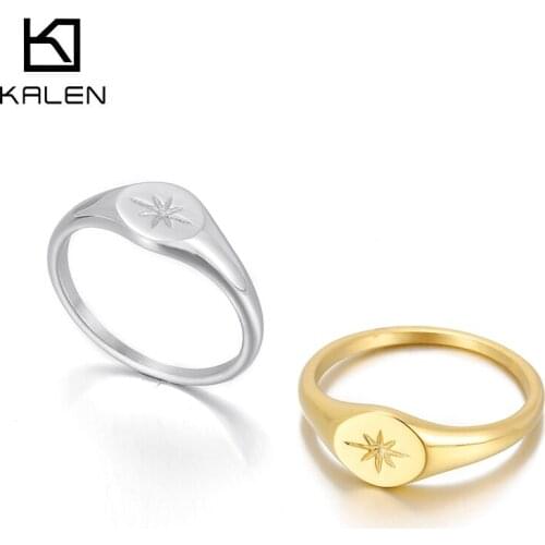 KALEN Simple North Star Starburst Signet Rings Simple Gold Color Geometry Ring Finger Stacking Band Jewelry Ring Party Gift