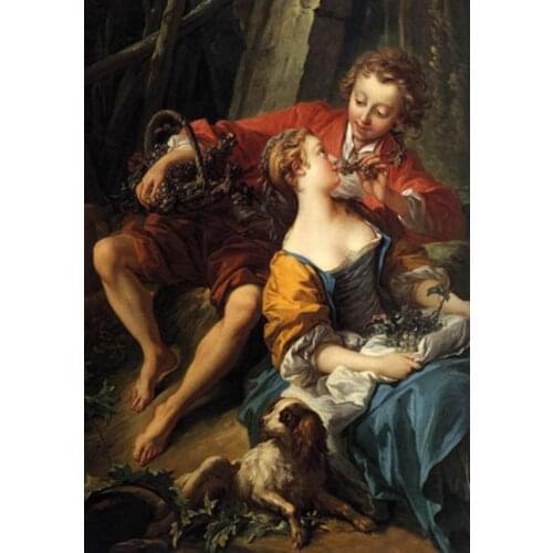 Classic Art Figure Oil Painting on Canvas for Wall Home Decor Francois Boucher An Autumn Pastoral Young Lovers in Landscape