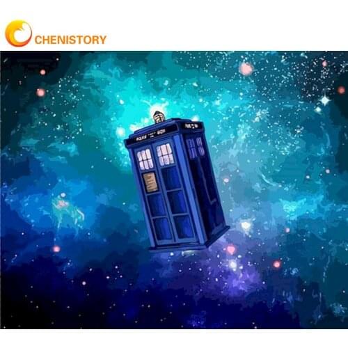 CHENISTORY Painting By Numbers Telephone Booth In Sky Landscape Picture By Number HandPainted Diy Gift For Adults Home Wall-art