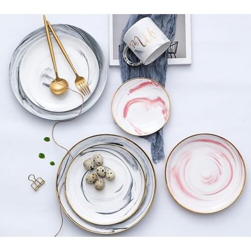 European-style Ceramic Phnom Penh Salad Plate Marbled Western Steak Plate Dessert Plate Home Dinner Plate Western Point Plate