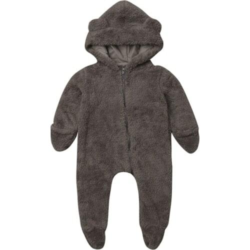 Baby Rompers Winter Newborn Unisex Clothes Solid Color Baby Boy Girl Zipper Hooded Romper Cotton Jumpsuit Toddler Clothes Outfit