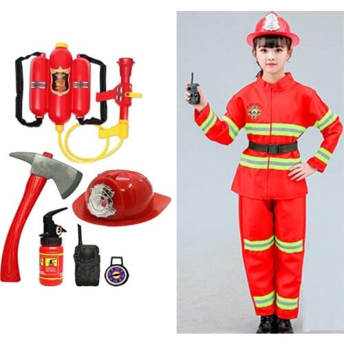 Halloween Cosplay Kids Firefighter Uniform Children Fireman Role Work Clothing Suit Sam Performance Party Costumes For Boy Girl