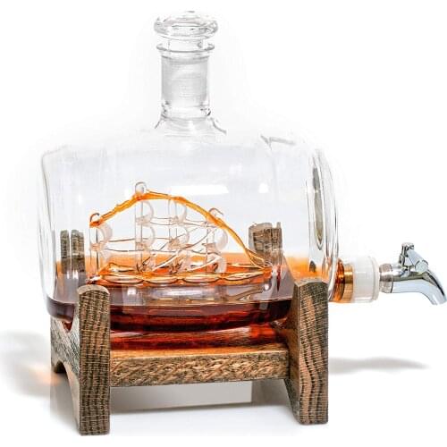 1000ml Creative Nautical Barrel Shape Decanter Red Wine Whiskey Glass Bottle Wine Decanter for Bar Kitchen Party Christmas Gift