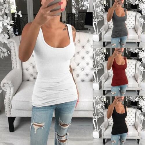 Summer Women Sexy Solid Color Low Cut High Elasticity Slim Fits Vest Tanks Top