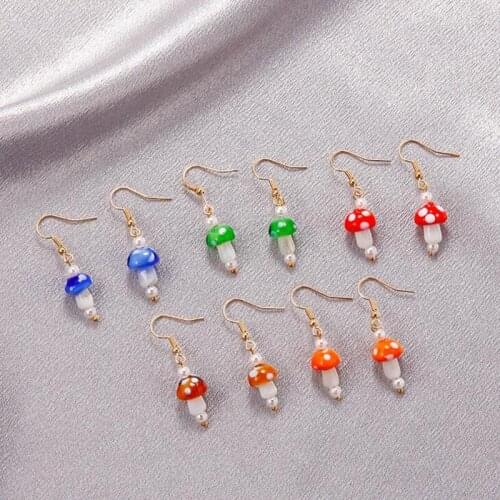 Cute Cartoon Simulation Mushroom Shaped Dangel Earrings for Women Funny Gothic Hanging Drop Earrings Hip Hop Jewelry Gift