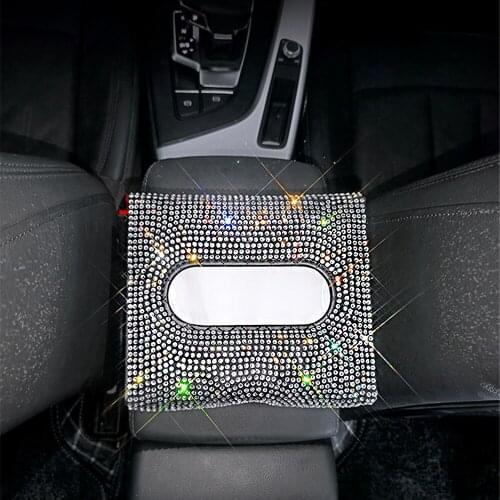 Multifunction Car Tissue Box Seat Towel Hanging Box Rhinestone Car Family Home Bling Sparking Convenience Mask Storage Box